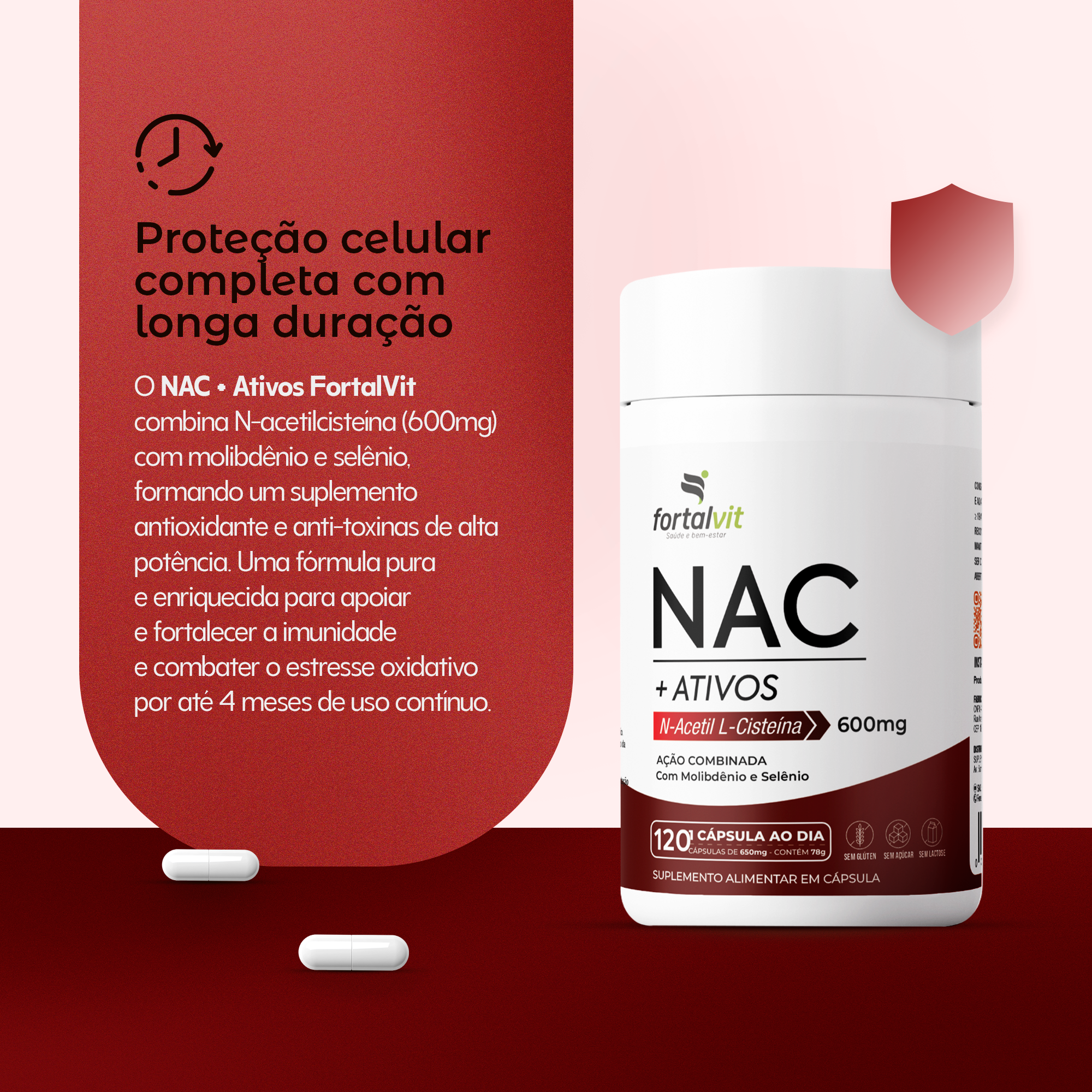 NAC +Ativos 120 Caps, 4 meses de Uso, Enriquecido com Molibdênio e Selênio, Fortalvit - Imagem 7