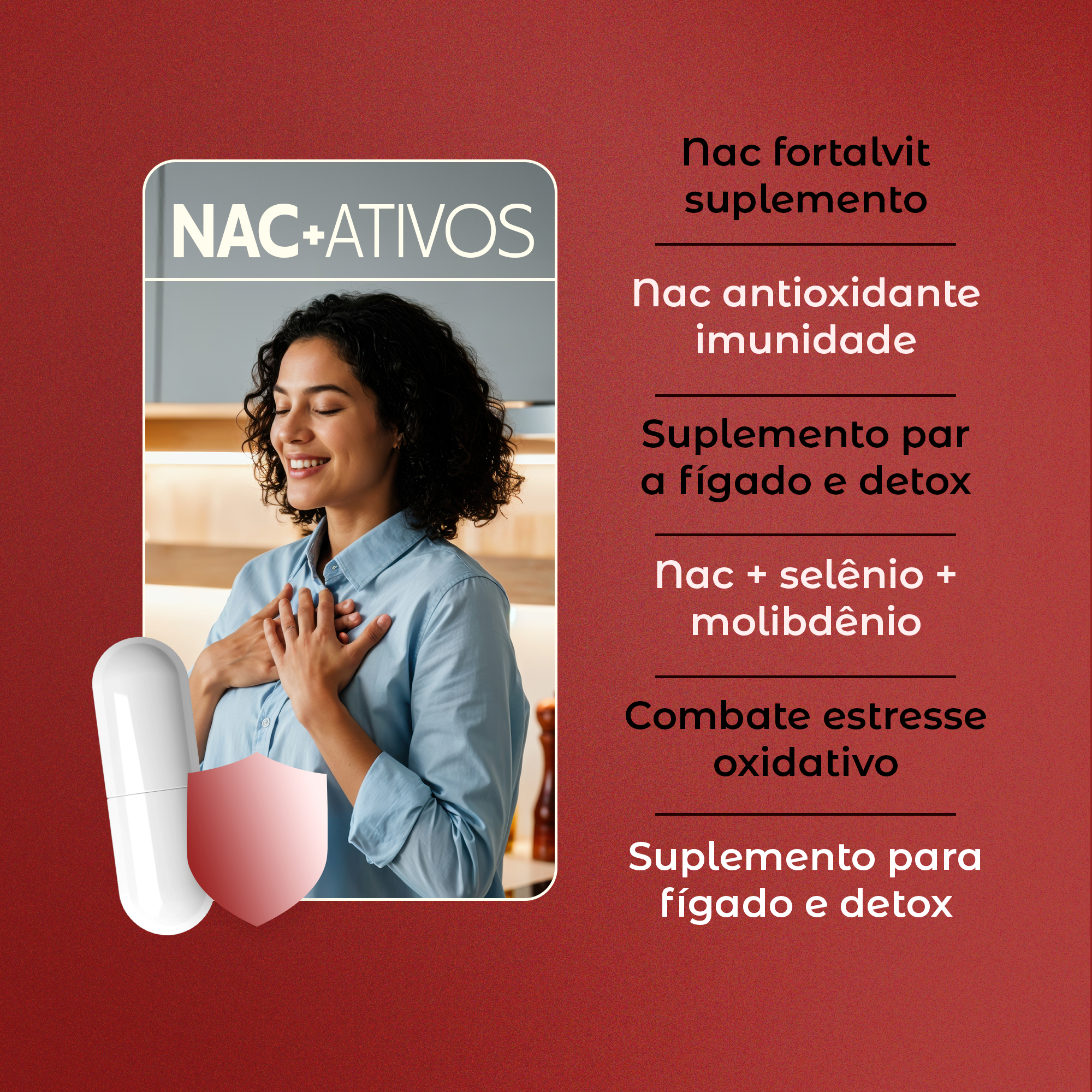 NAC +Ativos 120 Caps, 4 meses de Uso, Enriquecido com Molibdênio e Selênio, Fortalvit - Imagem 6